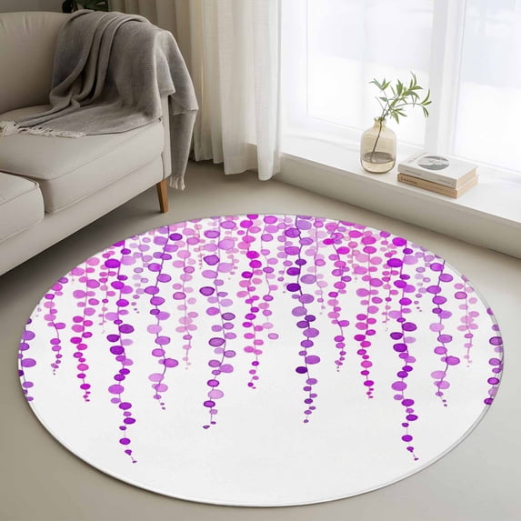 Purple Polka Dots Round Area Rug 4Ft Washable Circle Rugs for Bedroom Dining Room, Vintage Abstract Art Watercolor Non-Slip Carpet Floor Mats Indoor Outdoor Carpet Runner Aesthetic Home Decor
