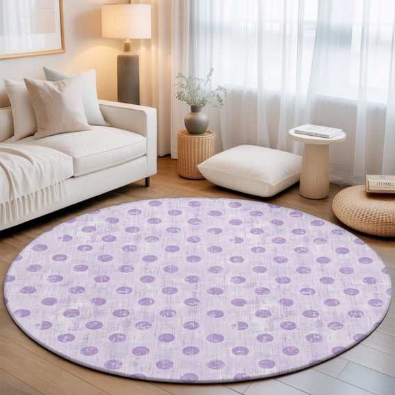 Purple Polka Dots Spots 3.3' Round Rug for Bedroom Reading Corner, Abstract Modern Minimalist Fade Texture Washable Non Slip Circle Area Rug
