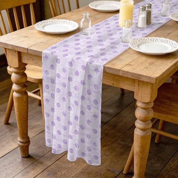 Purple Polka Dots Spots 4.5ft Cheesecloth Table Runner for Wedding 19"x55", Abstract Modern Minimalist Fade Texture Kitchen Dinner Sheer Tulle Chiffon Dresser Scarf, Holiday Party Decorations