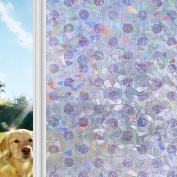 Purple Polka Dots Spots Rainbow Window Privacy Film, Abstract Modern Minimalist Fade Texture Stained Glass Window Film, Sun Blocking Glass Clings Non Adhesive Door Stickers 17.7 x 39.3 Inches