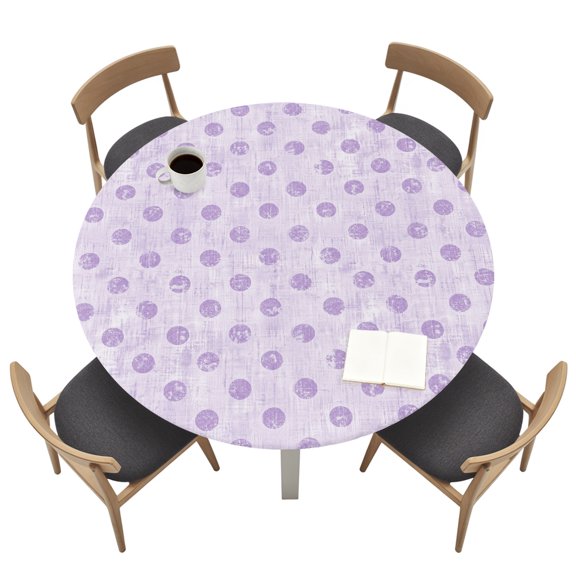 Purple Polka Dots Spots Round Fitted Table Cover Abstract Modern Minimalist Fade Texture Waterproof Table Cloth with Elastic Edge Wipeable Tablecloth for Picnic Camping Party Fits 36"-44" Tables