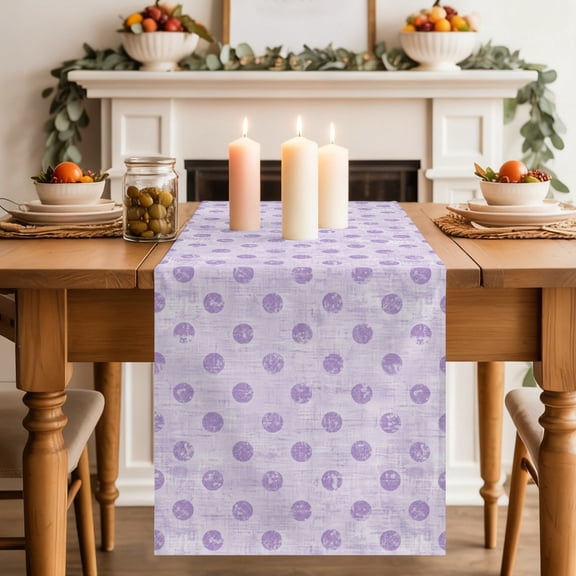 Purple Polka Dots Spots Table Runner 13x36 Inch Abstract Modern Minimalist Fade Texture Cotton Linen Dining Table Runner Ideal for Dresser Kitchen Coffee Tables - Machine Washable