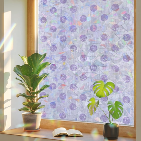 Purple Polka Dots Spots Window Privacy Film, Abstract Modern Minimalist Fade Texture Stained Glass Rainbow Film Decorative Window Clings, Static Cling Sun Blocking Stickers 17.7" x 39.3"