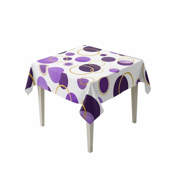 Purple Polka Dots Table Cloth, Waterproof Tablecloth for Square Tables, Modern Abstract Art Reusable Washable Fabric Table Cover for Restaurant Kitchen Dining Tables 60"x60" Geometric