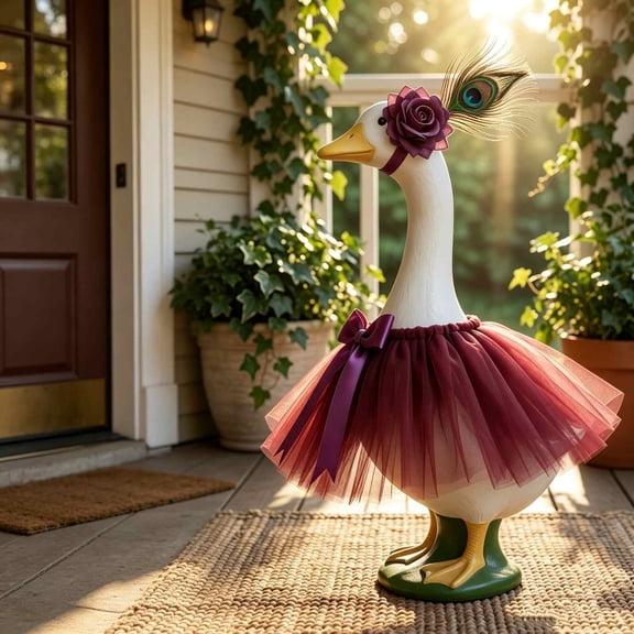 Purple Polyester Goose Skirt Set, Fits Lawn Geese Up to Twenty-three Inches, Durable Outdoor Garden Decoration, Perfect for Porch Patio Holiday, Topliu