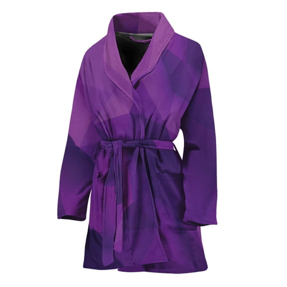 Purple Polygonal Geometric Women Bathrobe One Size Univeral Fits Fashion Lightweight Plush Fleece Long Robe For Women