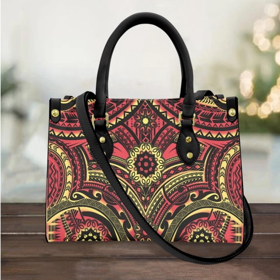 Purple Polynesian Geometric Design Shoulder Bag Tribal Folk Pattern Vintage PU Leather Messenger Bag Travel Party Clutch