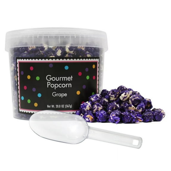 Purple Popcorn Bucket with Scoop, 20 Ounce, Grape Flavored Popcorn Tub, Fresh Gourmet Popcorn, The Hampton Popcorn & Candy Company