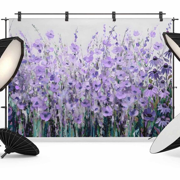 Purple Poppy Backdrop for Photography, Wildflower Garden Impressionist Botanical Photo Backdrop Portrait Background Party Banner Photo Backgrounds for Studio Booth Props, 12x8ft