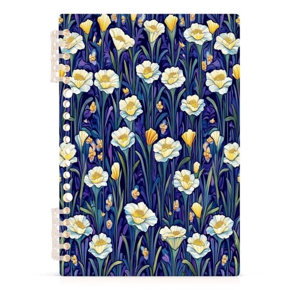 Purple Poppy Pattern A5 8.3x5.7in PP Notebook, Adjustable Rings, 60 Sheets, Diary or Journey Note