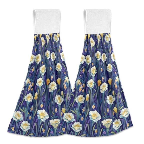 Purple Poppy Pattern Hand Towels 2 Pack Quick Drying Home Storage Kitchen Towel Hooks Dish Cloths 14''x18''