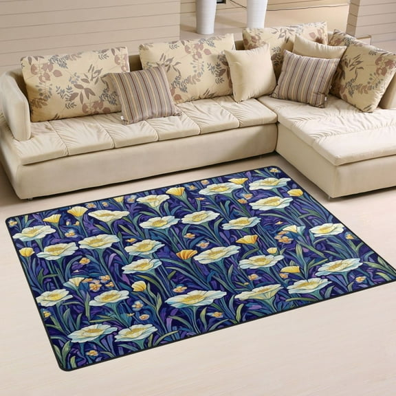 Purple Poppy Pattern Soft Polyester Area Rug 31''x20'', Non Slip, Memory Foam, Water Absorbent