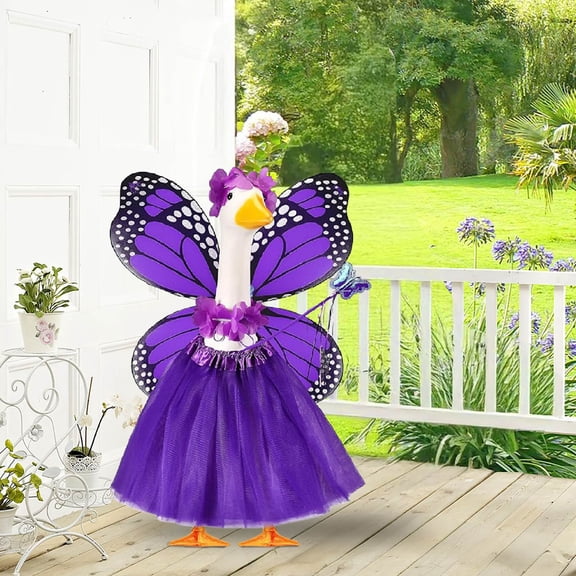 Purple Porch Goose Outfit Clothes - 5PC Butterfly , Suitable for 23-Inch Geese, Cute Vibrant Design for Garden and Porch Decor as Easter Decor, 1set