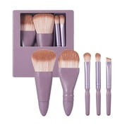 Purple Portable Mini Travel Makeup Brush Set, COSHINE 5pcs Easy-taken Complete Function Cosmetic Brushes Kit with Mirror and Case