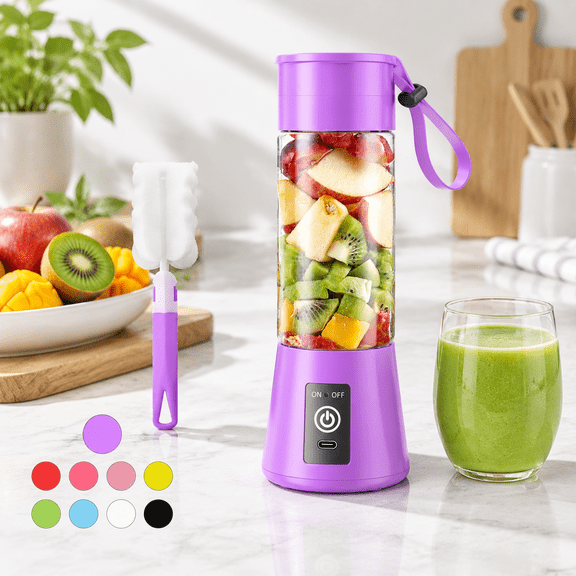 Purple Portable Personal Size Travel Blender for Smoothies, 9.37 x 3.19 x 3.19 in