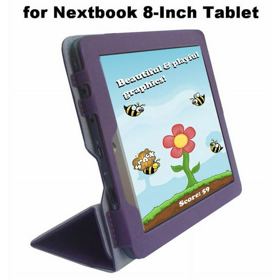 Purple Portfolio Leather Case Cover with Built In Stand Custom Fit for Nextbook 8-Inch Tablet (Model NX008HD8G)