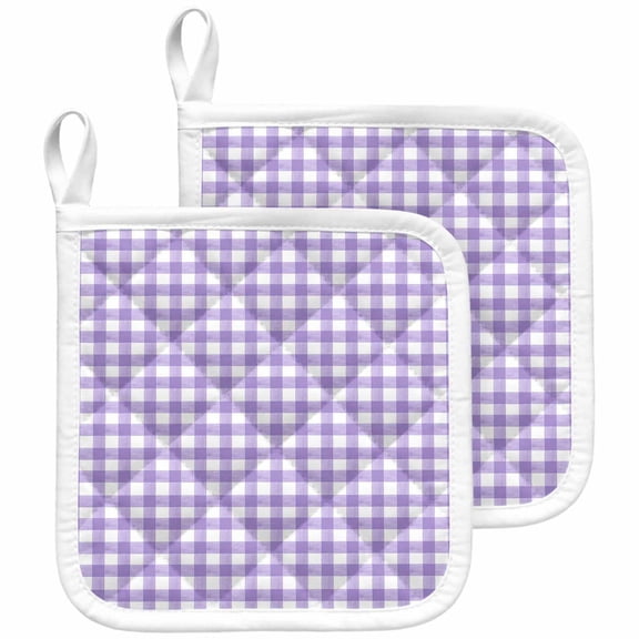 Purple Pot Holders for Kitchen Heatproof Potholder, 2 Pack Country French Rustic Buffalo Plaid Modern Art Hot Pads Multipurpose Oven Pads Cloth Potholders Trivet for Cooking and Baking