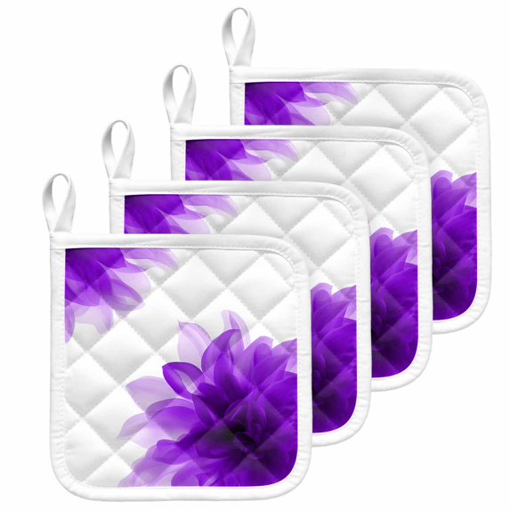 Purple Pot Holders for Kitchen Heatproof Potholder, 4 Pack Boho Modern Floral Abstract Ombre Leaf White Hot Pads Multipurpose Oven Pads Cloth Potholders Trivet for Cooking and Baking