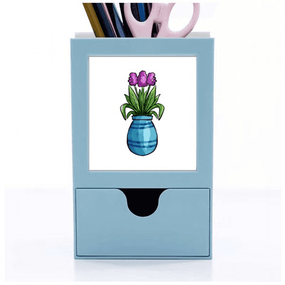 Purple Potted Flower Simple Desk Supplies Organizer Pen Holder Card