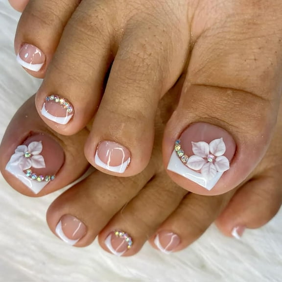 Purple Press on Toenails Short Square OFDNE Flower Press on Nails Toes Press on Toe Nails with Floral Designs Glossy Glue on Toenails Acrylic Toenails for Women Girls 24Pcs t8 24 Fl Oz (Pack of 1)