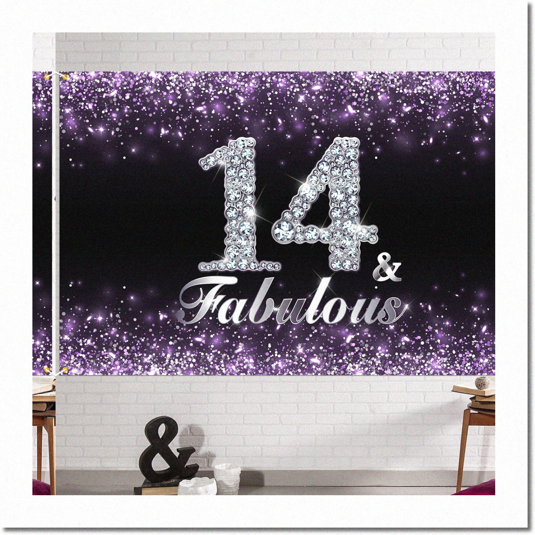Purple Princess Party Palace - 6x4ft Fabulous 14th Birthday Banner ...