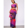 thumbnail image 1 of Purple Printed Pleated Sleeveless Crop Top & Wrap Hip Long Skirt, Outfit Sets 2 Piece, 1 of 5