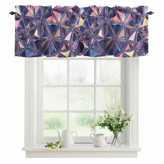 Purple Prism Light Valances for Windows, Rod Pocket Kitchen Valance Curtains - Soft & Washable Small Window Treatment for Living Room, Bathroom, Shiny Crystalline Shards 42x12inch, 1 Panel