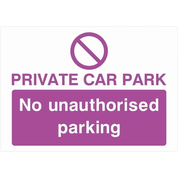 Purple Private Car Park No Unauthorised Parking Metal Tin Sign - 12x16 Inch - Caution Safety Warning Security Indoor & Outdoor Home Office Work