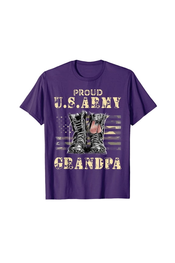 Purple Proud U.S. Army Grandpa T-Shirt with American Flag Graphic Design