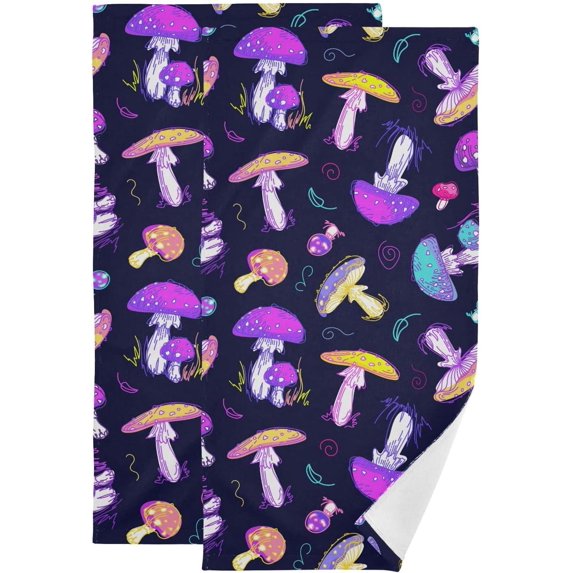 Purple Psychedelic Mushrooms Hand Towels 2 PCS, Fall Plants Kitchen Towel Ultra Soft and Highly Absorbent,Decorative Fingertip Face Towel for Bathroom Hotel, 28.3"x14.4"