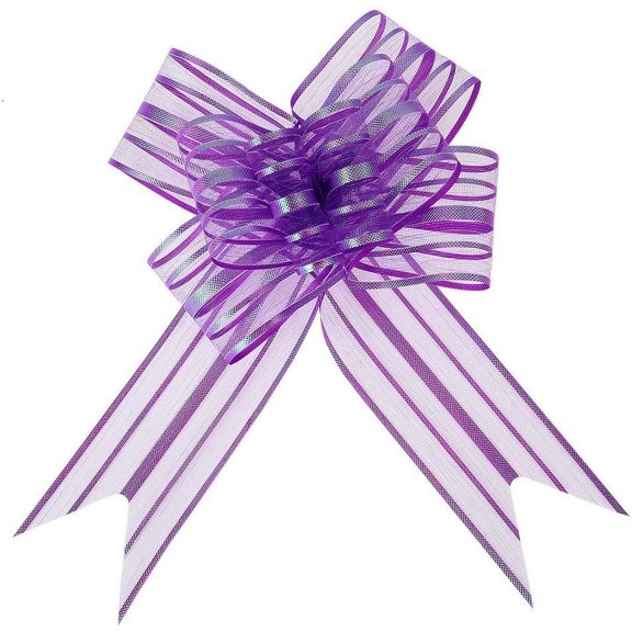 Purple Pull Bows for Gift Wrapping - 20 Pack, Large Organza Bows