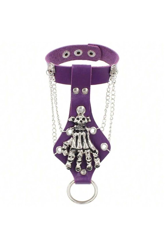 Purple Punk Gothic Skull Skeleton PU Leather Chain Bracelet