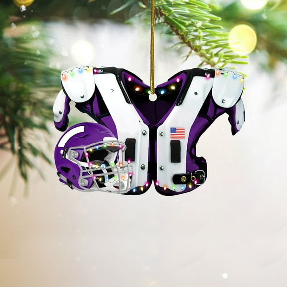 Purple Purple Christmas Tree Hanging Decoration Football Shoulder Pads And Helmet Design Car Mirror Ornament 3.54 X 3.54 Inches Acrylic Free Size