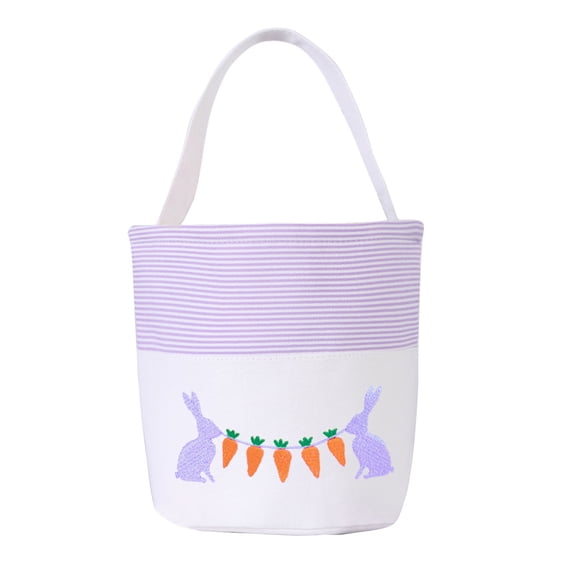 Purple Purple Embroidered Rabbit Design Easter Basket Handheld Tote For Egg Hunt Treats Durable Fabric Construction For Seasonal Celebrations