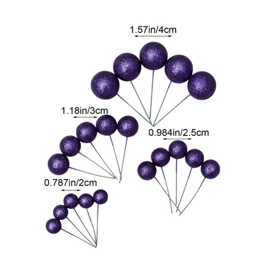 Purple Purple Glitter Foam Balls Cake Decorations 20 Pieces Assorted Sizes For Birthday Baking Topper