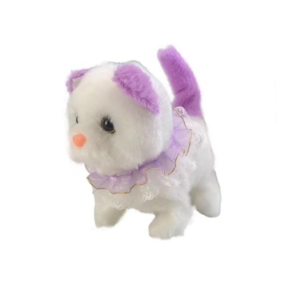 Purple Purple Walking And Calling Simulation Plush Kitty Toy For Kids With Wagging Tail Electric Pet