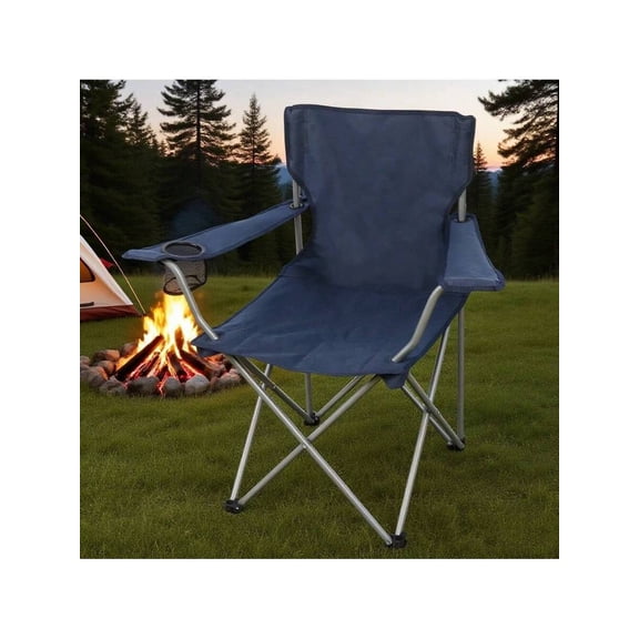 Purple Quad Folding Camp Chair with Cup Holder - Portable Steel Frame Outdoor Seat (Breathable, Foldable with Carry Bag for Camping/Beach/BBQs)