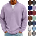 thumbnail image 1 of Purple Quarter Zip Men Corduroy Slim Fit Cozy Pullover Heavy Big and Tall S-5XL, 1 of 6