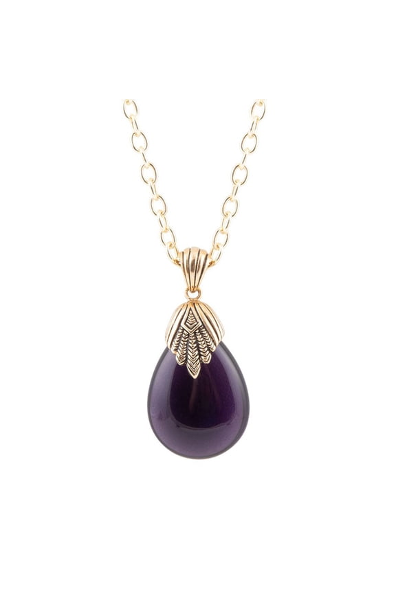 Purple Quartz Teardrop Golden Pendant Necklace