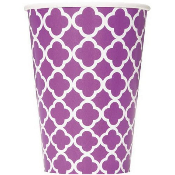 Purple Quatrefoil 12oz Paper Cups (6ct)