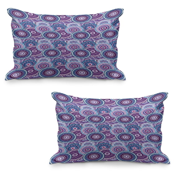 Purple Quilted Pillowcover Set of 2, Retro Circular Arrangement with Dots Bulls Eye Pattern Abstract Geometric Design, Standard Queen Size Pillow Cover for Bedroom, 36" x 20", Multicolor, by Ambesonne