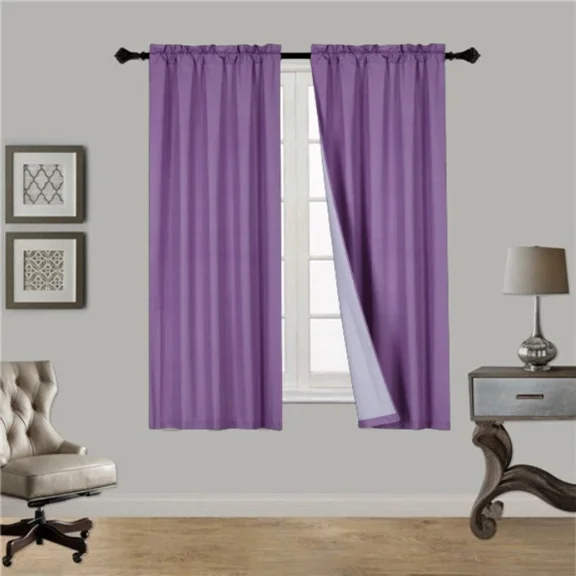 Purple R64 1 panel solid lined foam backing blackout window curtain treatment drape rod pocket matte smooth fabric 37"wide x63"long