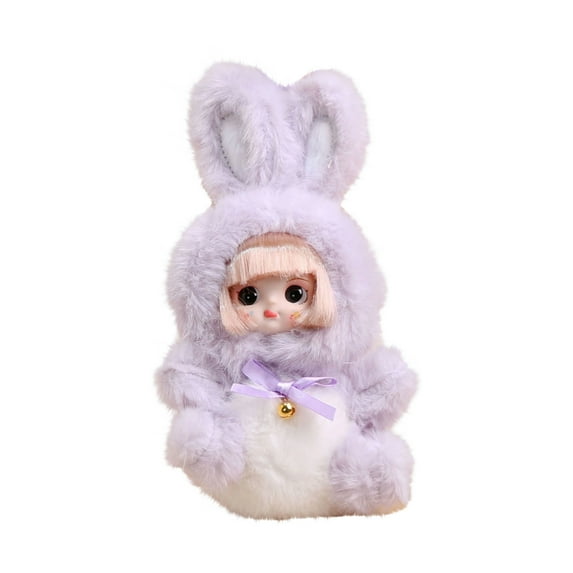 Purple Rabbit Stuffed Animal Plush Toy - Soft Fluffy Texture with Bunny Ear Hood Attached Bell Huggable Design - for Kids Toddlers Birthday Gift Nursery Decor Cuddle Companion Playtime