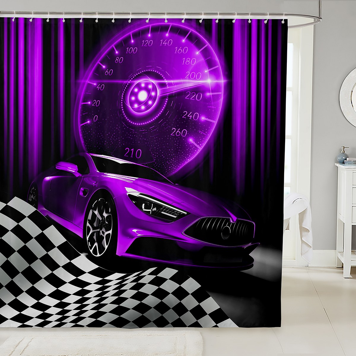 Taxi Car Print Pattern Bathroom Shower Curtain main image 1