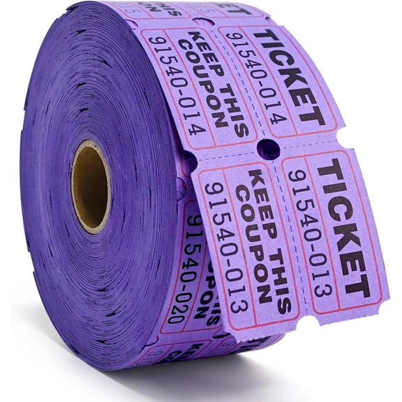 Purple Raffle Tickets 2" x 2", Double Roll, 1000 Pairs/Roll