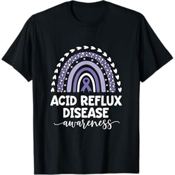 Purple Rainbow Ribbon Love Support Acid Reflux Awareness T-Shirt ...