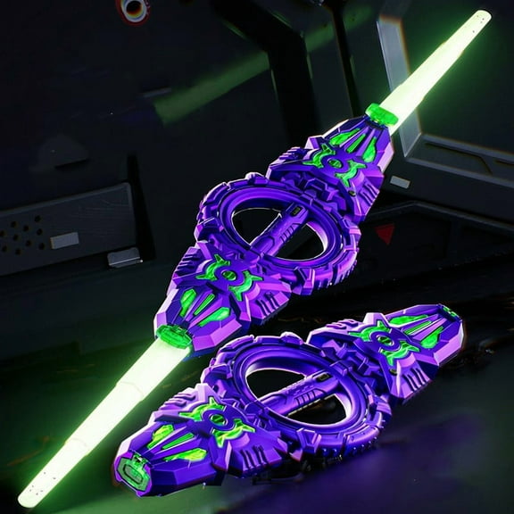 Purple Rechargeable 24 Color Retractable Fire Rotating Double Edged Sword Light Up Toy With Sound Effects Plastic Purple