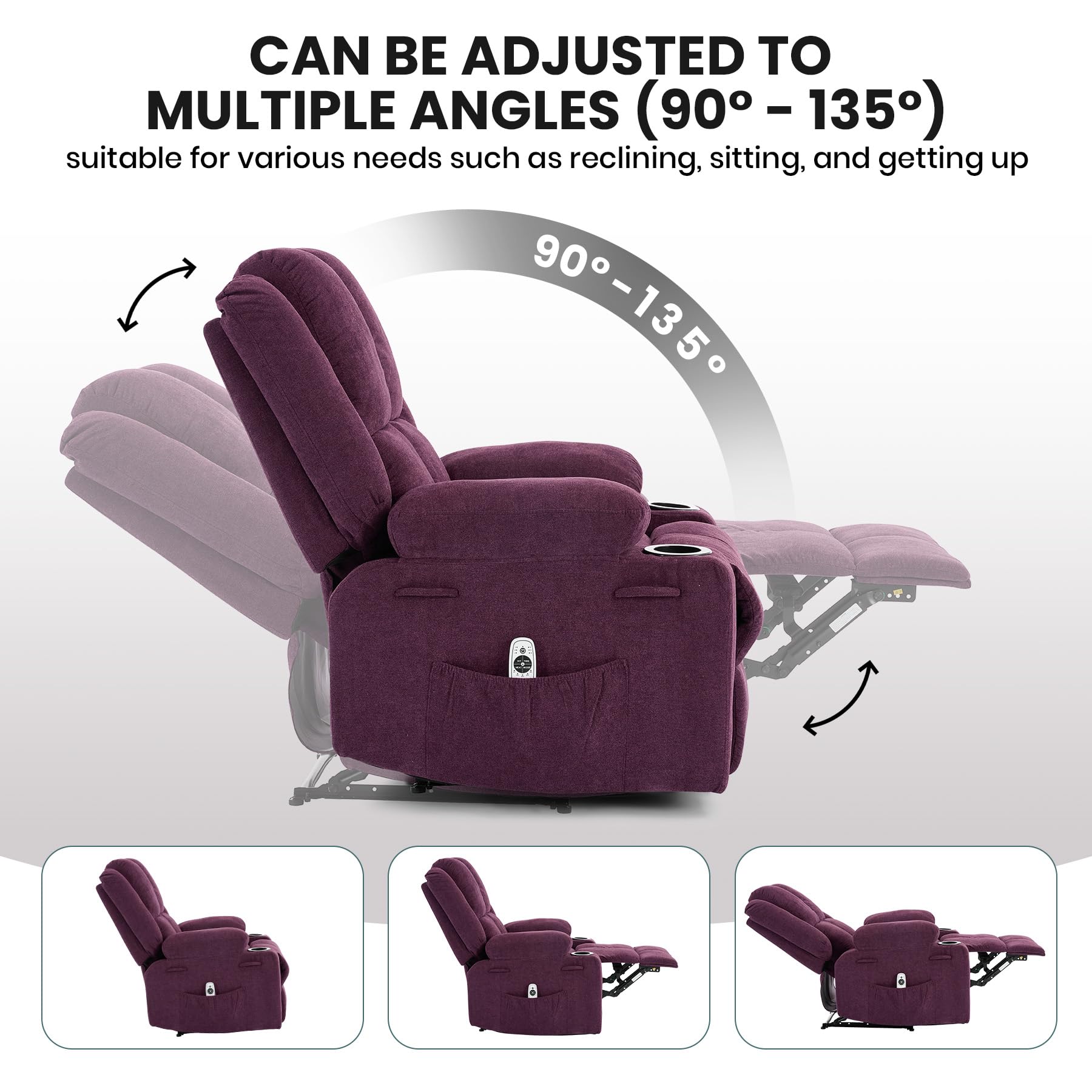 Purple Reclinable Rocking Chair for Adults, Manual Recliner Chair for ...