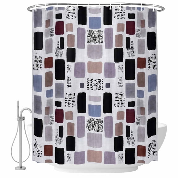 Purple Rectangle Shower Curtain for Bathroom, Abstract Lavender Purple Black Rectangle Waterproof Cloth Fabric Bathroom Accessories Set with 9 Rust Proof Plastic Hooks, 36"x72"
