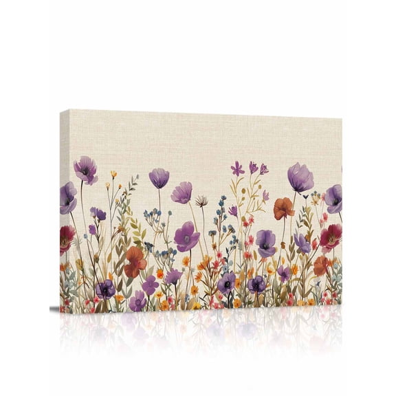 Purple Red Spring Floral Wall Art for Living Room,Canvas Picture Wall Decor for Bathroom Bedroom,Watercolor Botanical Summer Flowers Painting Artwork for Office Hallway Dining Room Decor 12"x16"